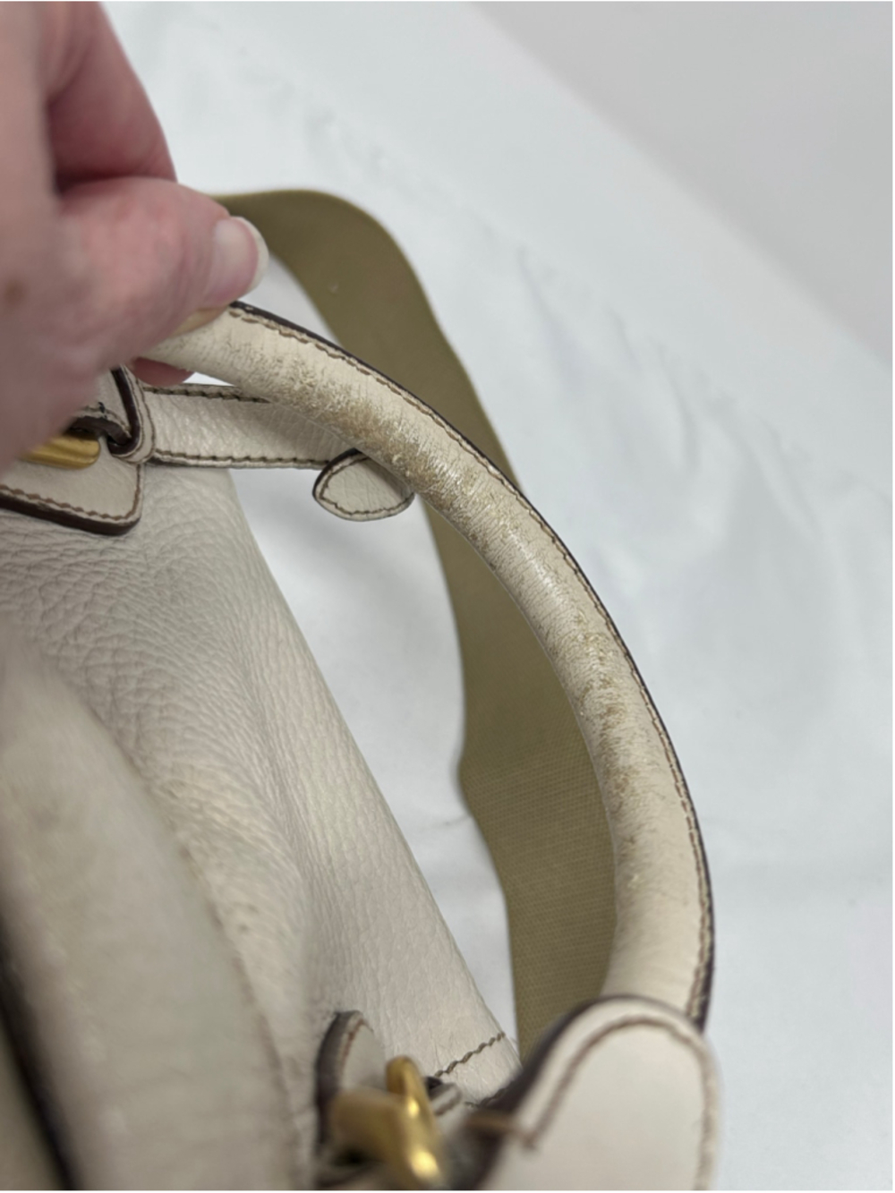 Prada Cervo Antik Leather Satchel Ivory Talco Crossbody Shoulder Bag - Picture 14 of 16